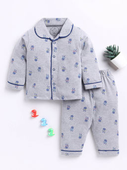 Clt.s - Kids Grey Graphic Print Full Sleeve Night Suit (Set of 2)