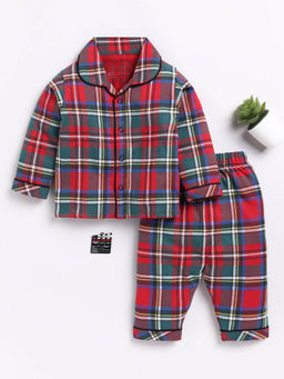 Clt.s - Kids Red Checked Full Sleeve Night Suit (Set of 2)