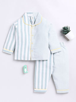 Clt.s - Kids Green Striped Full Sleeve Night Suit (Set of 2)