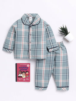 Clt.s - Kids Grey Checked Full Sleeve Night Suit (Set of 2)