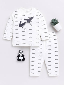 Clt.s - Kids Off-White Graphic Print Full Sleeve Night Suit (Set of 2)
