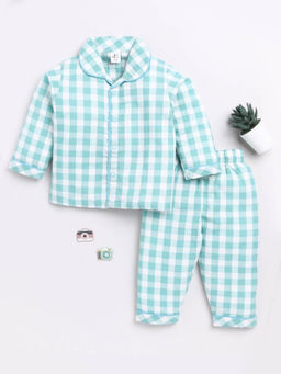 Clt.s - Kids Green Checked Full Sleeve Night Suit (Set of 2)