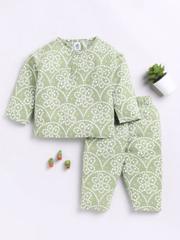 Clt.s - Kids Green Printed Full Sleeve Kurta and Pyjama (Set of 2)