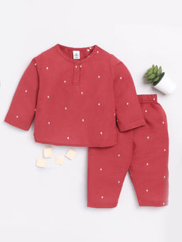 Clt.s - Kids Red Printed Full Sleeve Kurta and Pyjama (Set of 2)