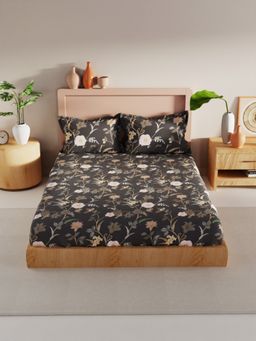 BIANCA - Bamboo Micro King Bedsheet With 2 Pillow Covers -3Pc Set Floral-Charcoalgrey (King)