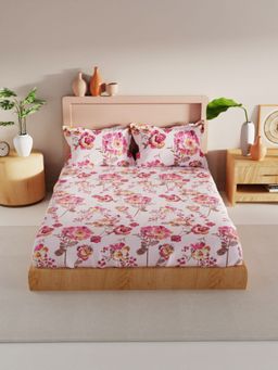 BIANCA - Bamboo Micro King Bedsheet With 2 Pillow Covers -3Pc Set Floral-Rose Pink (King)