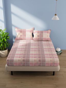 BIANCA - Cotton Double Bedsheet With 2 Pillow Covers -3Pc Set Dot-Beige, Brown (Queen)