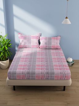 BIANCA - Cotton Double Bedsheet With 2 Pillow Covers -3Pc Set Dot-Grape, Fuschia (Queen)