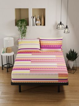BIANCA - Pure Cotton Double Bedsheet -3Pc Set Ornamental-Multi-Color (Queen)