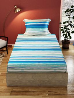 BIANCA - Pure Cotton Single Bedsheet With 1 Pillow Cover -2Pc Set Stripe-Blue, Grey (Single)