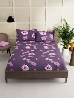 BIANCA - Extra Smooth Micro Double Bedsheet -3Pc Set Floral-Purple (Queen)