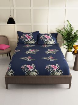BIANCA - Extra Smooth Micro Double Bedsheet -3Pc Set Floral-Navy Blue (Queen)