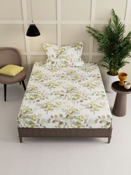 BIANCA - Extra Smooth Micro Single Bedsheet -2Pc Set Floral-White, Green (Single)
