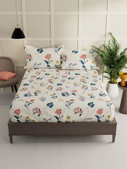 BIANCA - Extra Smooth Micro Double Bedsheet -3Pc Set Floral-Beige (Queen)