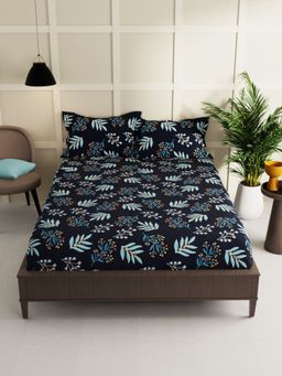 BIANCA - Extra Smooth Micro Double Bedsheet -3Pc Set Floral-Navy Blue (Queen)