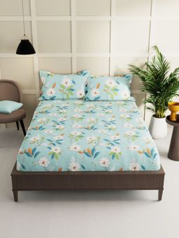 BIANCA - Extra Smooth Micro Double Bedsheet -3Pc Set Floral-Sea Blue (Queen)