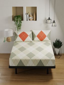 BIANCA - Pure Cotton Double Bedsheet -3Pc Set Geometrical-Sage (Queen)