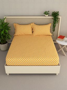 BIANCA - Extra Smooth Pollycotton Double Bedsheet -3Pc Set Geometrical-Yellow (Queen)
