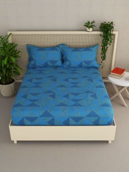 BIANCA - Extra Smooth Pollycotton Double Bedsheet -3Pc Set Geometrical-Blue,Turquoise (Queen)