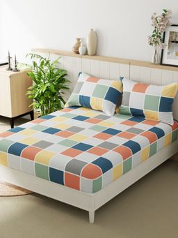 BIANCA - Extra Smooth Micro Double Bedsheet -3Pc Set Checks-Multi-Color (Queen)
