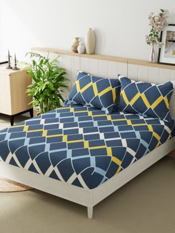 BIANCA - Extra Smooth Micro Double Bedsheet -3Pc Set Geometrical-Space Blue (Queen)