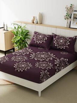 BIANCA - Extra Smooth Micro Double Bedsheet -3Pc Set Floral-Wine (Queen)