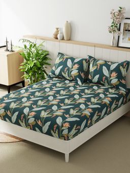 BIANCA - Extra Smooth Micro Double Bedsheet -3Pc Set Floral-Hunter Green (Queen)