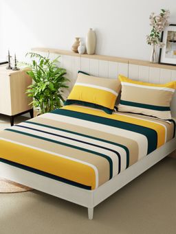 BIANCA - Extra Smooth Micro Double Bedsheet -3Pc Set Stripe-Yellow, Teal (Queen)