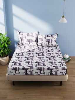 BIANCA - Cotton Double Bedsheet With 2 Pillow Covers -3Pc Set Geometrical-Purple (Queen)
