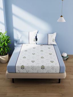 BIANCA - Cotton Double Bedsheet With 2 Pillow Covers -3Pc Set Floral-Multi-Color (Queen)