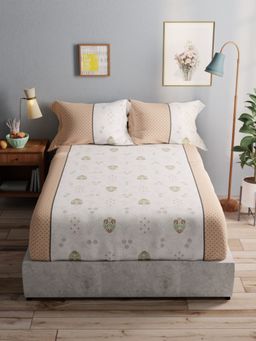 BIANCA - Pure Cotton Double Bedsheet With 2 Pillow Covers -3Pc Set Floral-Yellow (Queen)
