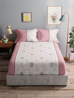 BIANCA - Pure Cotton Double Bedsheet With 2 Pillow Covers -3Pc Set Floral-Blush (Queen)