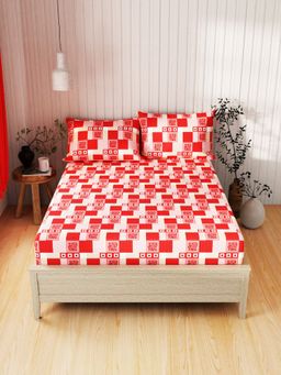 BIANCA - Extra Smooth Cotton Double Bedsheet -3Pc Set Geometric-Coral (Queen)