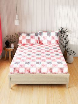 BIANCA - Extra Smooth Cotton Double Bedsheet -3Pc Set Checks-Blush (Queen)