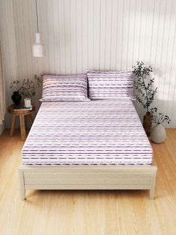 BIANCA - Extra Smooth Cotton Double Bedsheet -3Pc Set Stripe-Grape (Queen)