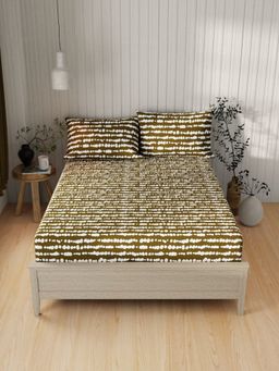 BIANCA - Extra Smooth Cotton Double Bedsheet -3Pc Set Abstract-Olive (Queen)