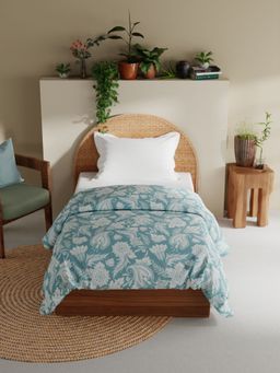 BIANCA - Egyptian Cotton Fabric Reversible Comforter For All Weather - Floral-Blue (Single)