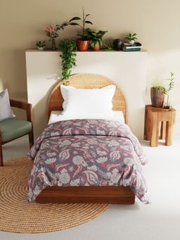 BIANCA - Egyptian Cotton Fabric Reversible Comforter For All Weather - Floral-Grey (Single)