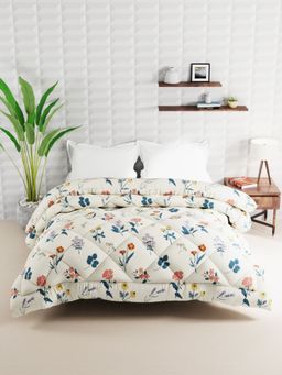 BIANCA - Super Soft Microfiber Double Comforter For All Weather - Floral-Beige (Queen)