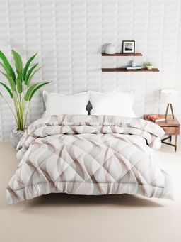 BIANCA - Super Soft Microfiber Double Comforter For All Weather - Geometrical-Ivory, Sand (Queen)