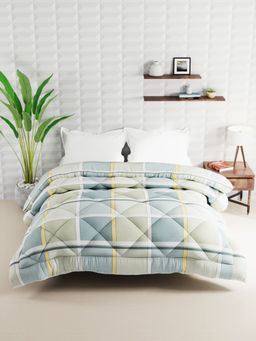 BIANCA - Super Soft Microfiber Double Comforter For All Weather - Checks-Blue, Mint (Queen)
