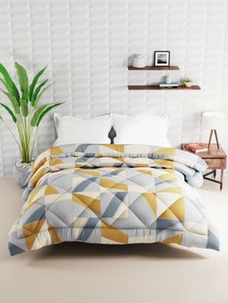 BIANCA - Super Soft Microfiber Double Comforter For All Weather - Geometrical-Yellow, Grey (Queen)