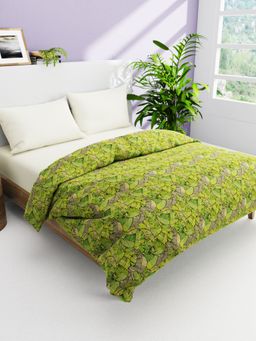 BIANCA - Natural Cotton Fabric Comforter For All Weather - Floral-Green (Queen)
