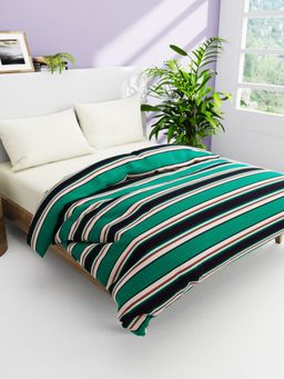 BIANCA - Natural Cotton Double Comforter For Winters - Stripe-Dark Green, Beige (Queen)