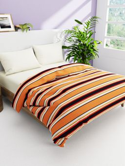 BIANCA - Natural Cotton Fabric Comforter For All Weather - Stripe-Orange, Beige (Queen)
