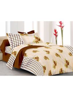 BIANCA - Soft Cotton Double Comforter With 1 Double Bedsheet 2 Pillow Covers-Floral-Brown (Queen)