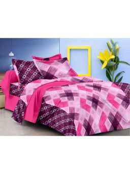 BIANCA - Soft Cotton Double Comforter With 1 Double Bedsheet 2 Pillow Covers-Geometric-Pink (Queen)