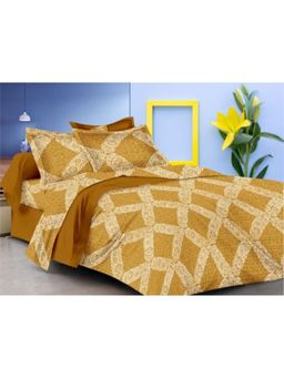 BIANCA - Soft Cotton Double Comforter With 1 Double Bedsheet 2 Pillow Covers-Check-Gold (Queen)