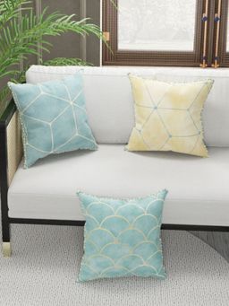 BIANCA - Designer Reversible Printed Silk Linen Cushion Covers -Geometric-Beige, Mint (16 x 16 inches)