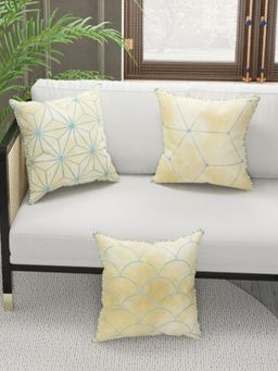 BIANCA - Designer Reversible Printed Silk Linen Cushion Covers -Geometric-Beige, Mint (16 x 16 inches)